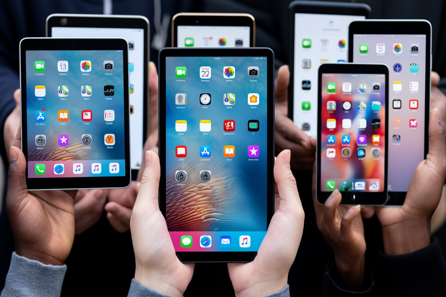 Individuals from various backgrounds and abilities engage with different digital devices, underscoring the importance of accessible UX design for broad inclusion.