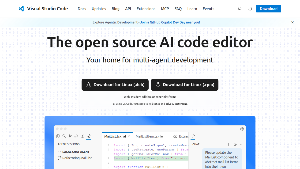 A screenshot of the Visual Studio Code interface, showing its clean design and code editing environment.