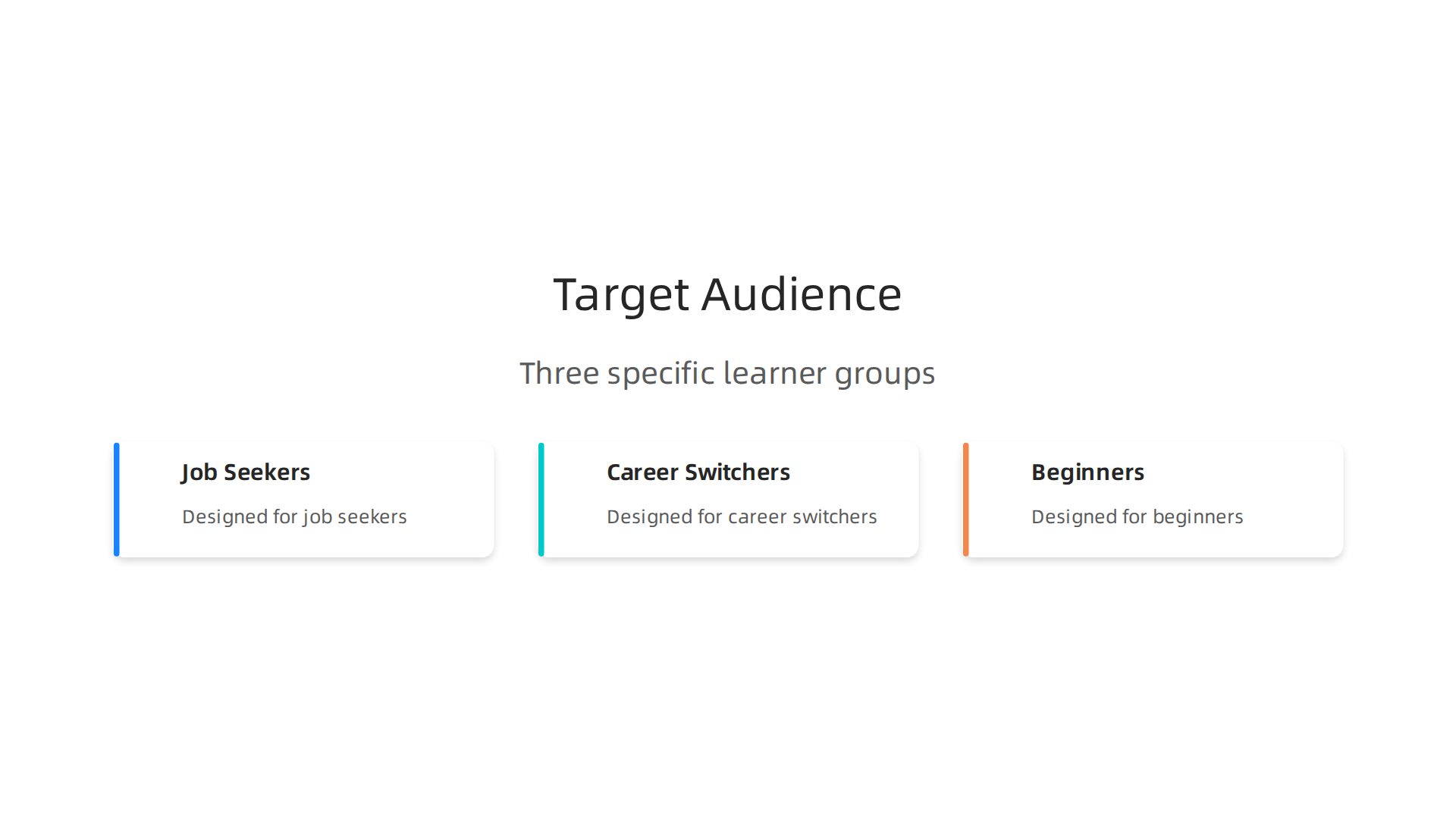 An infographic visually presenting the three specific target groups for whom the Chabot Class Web training program is designed: job seekers, career switchers, and beginners.