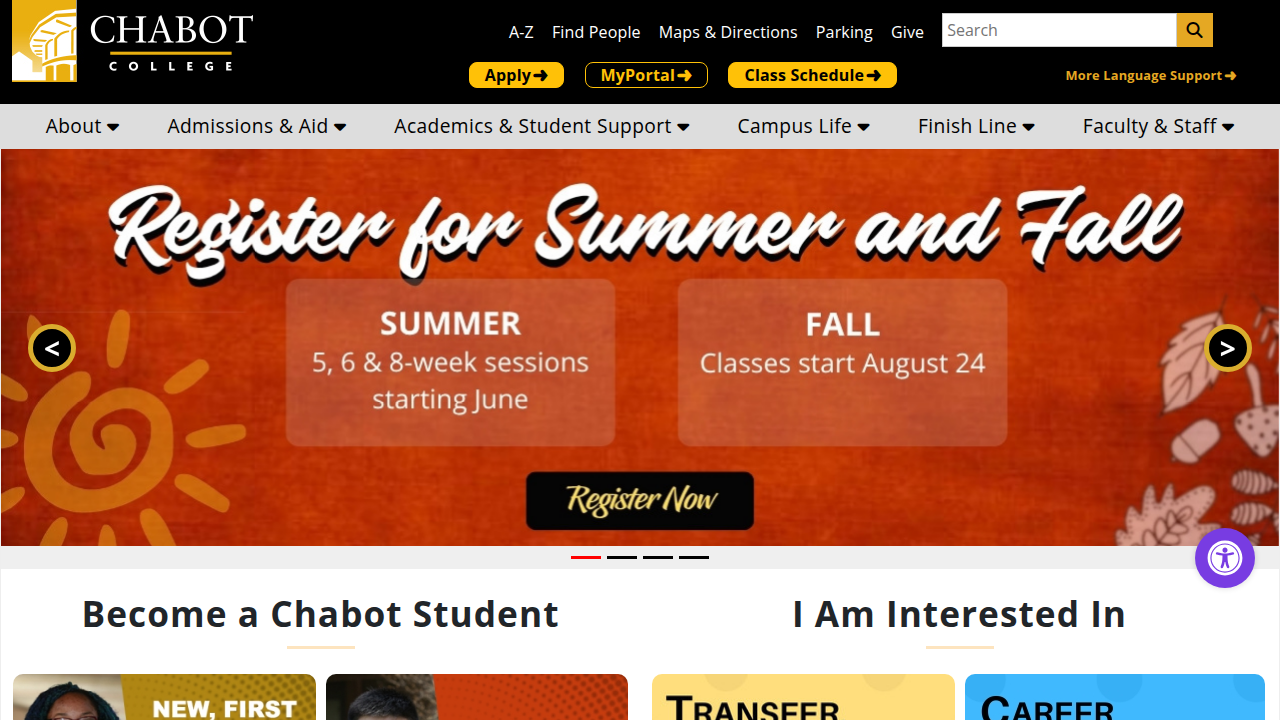 The official website for Chabot College, the educational institution that offers the Chabot Class Web program.