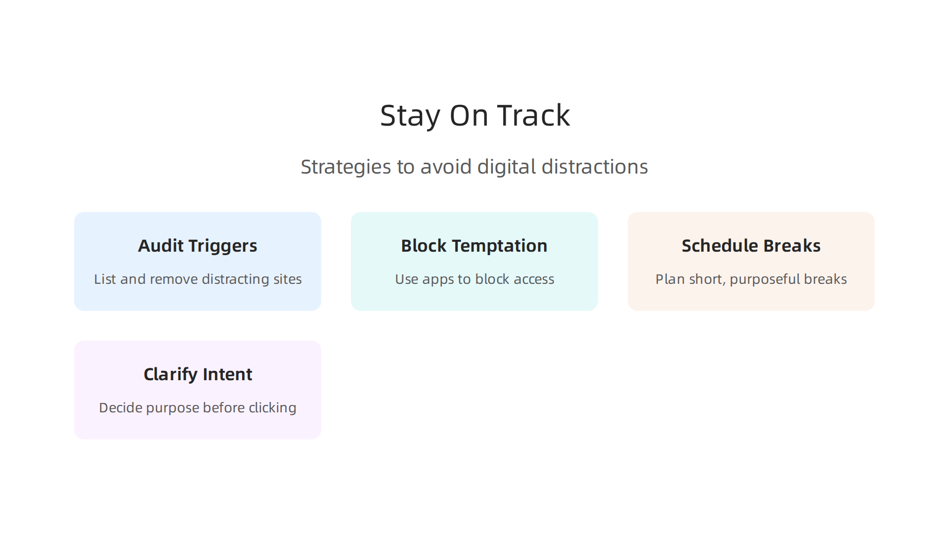 An infographic outlining four practical strategies for professionals, particularly appointment setters, to stay focused and avoid digital distractions during work hours.