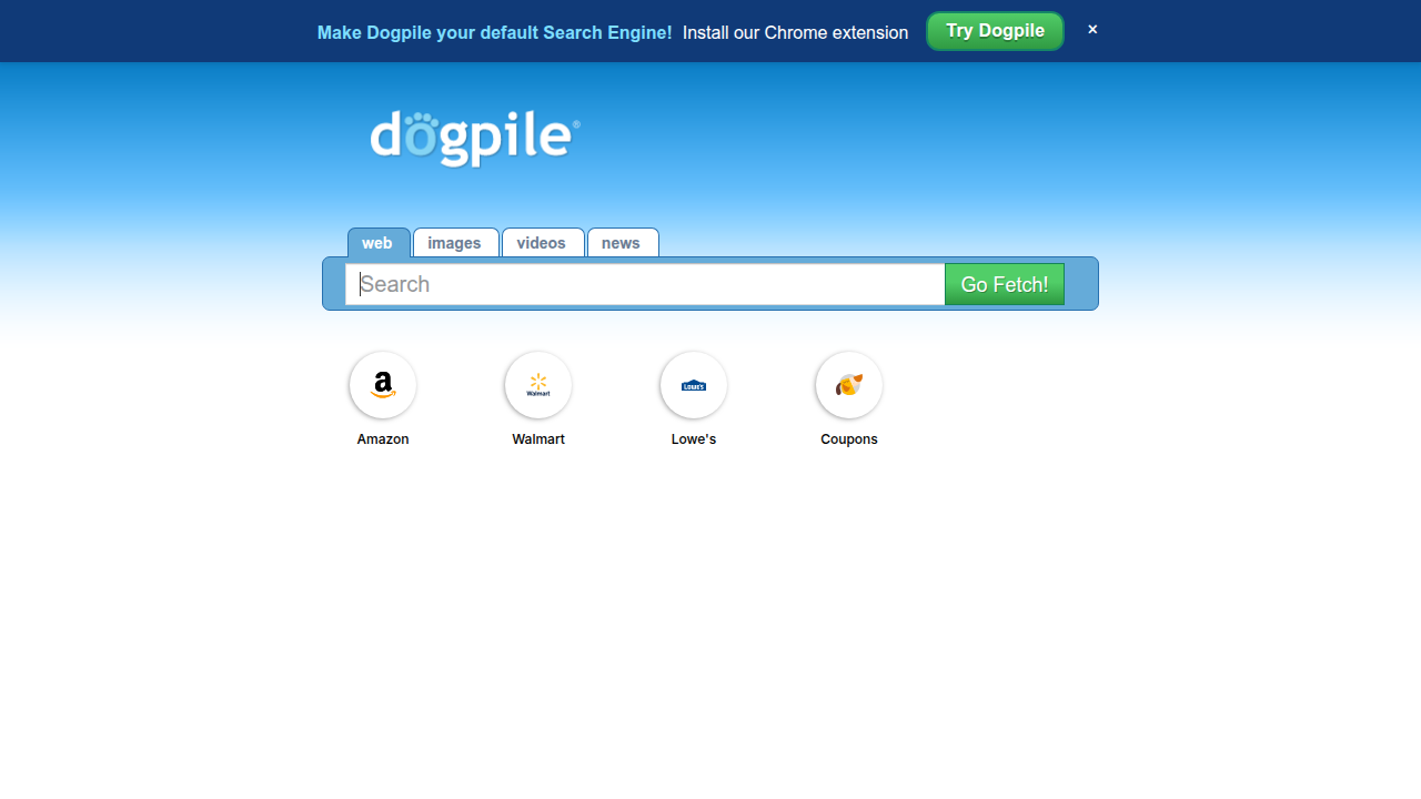 A view of the Dogpile search engine homepage, illustrating its dated interface and the potential for distraction when seeking critical information.