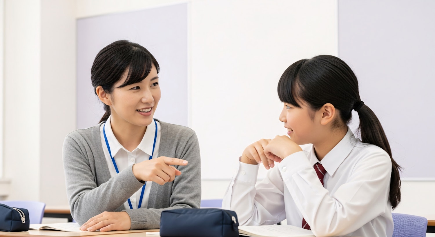 A teacher actively engaging with students in a classroom setting, highlighting the practical experience gained through the Teachers of Tomorrow program.